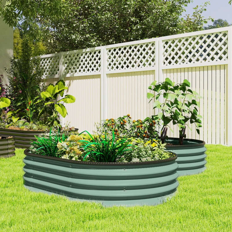 Outsunny Set di 2 Aiuole Rialzate in Metallo Galvanizzato con Bordo in Gomma e Design Modulare, 135x90x30 cm Verde