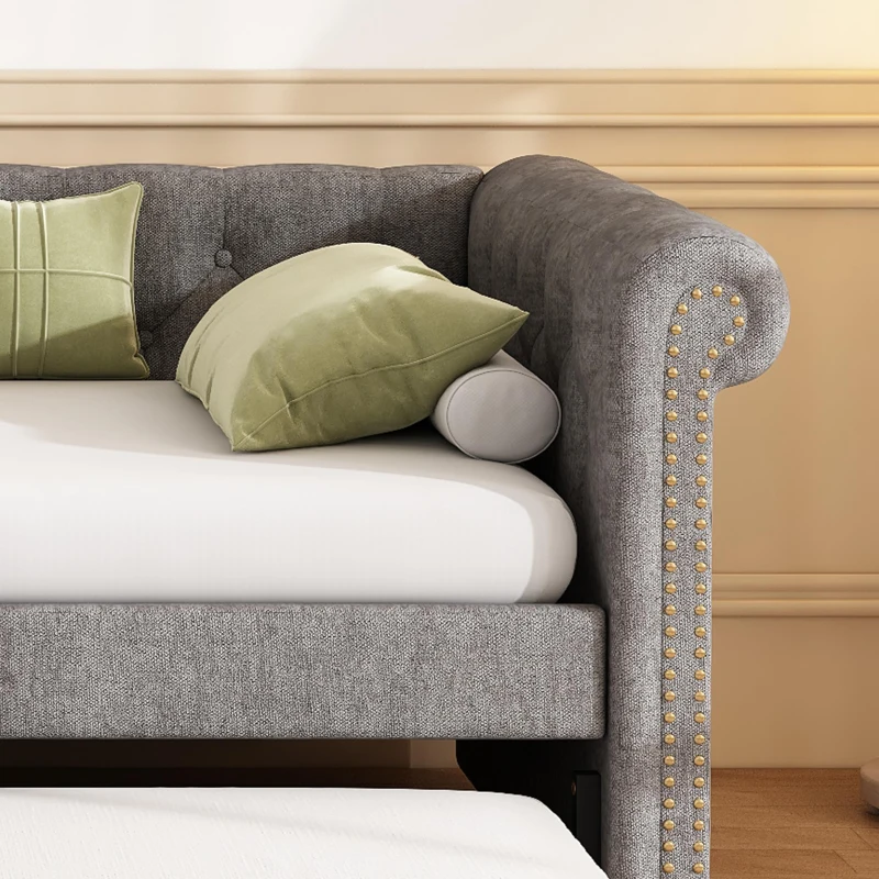 Upholstered Single Daybed Sofa Bed with Sturdy Slatted Base, Convertible Bed-to-Sofa with Padded Velvet Headboard, 221L x 98.5W x 71.5H cm, Grey