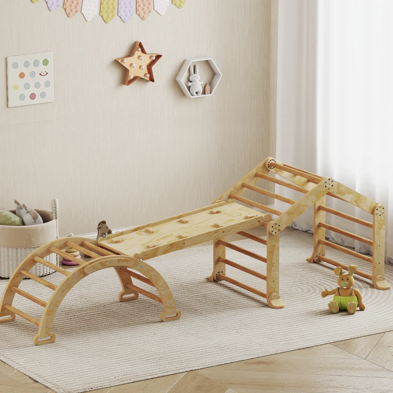 AIYAPLAY 9-in-1 Indoor-Klettergerüst, Rampe, Rutsche, Leiter, Schreibtafel, für Kleinkinder, Holz