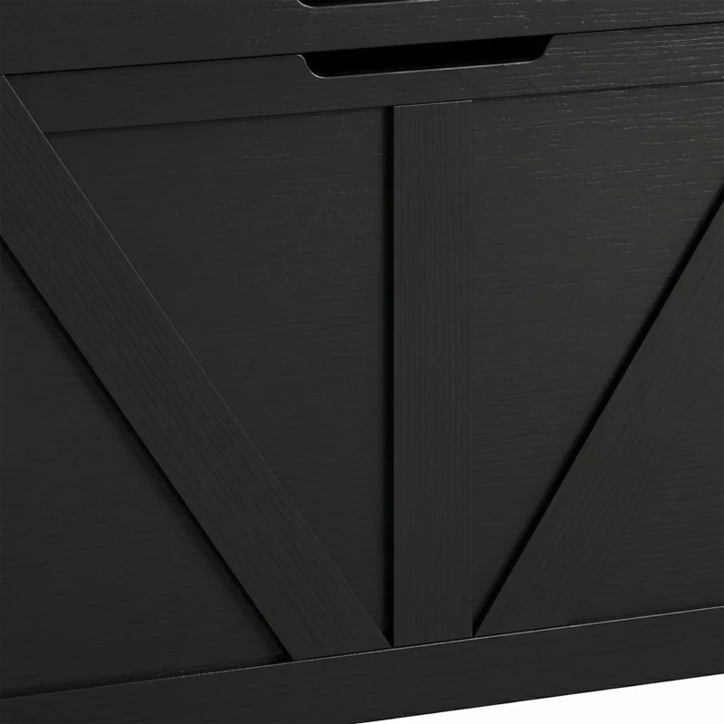 HOMCOM 100L Home Storage Box, with Safety Hinge - Black Wood-Effect
