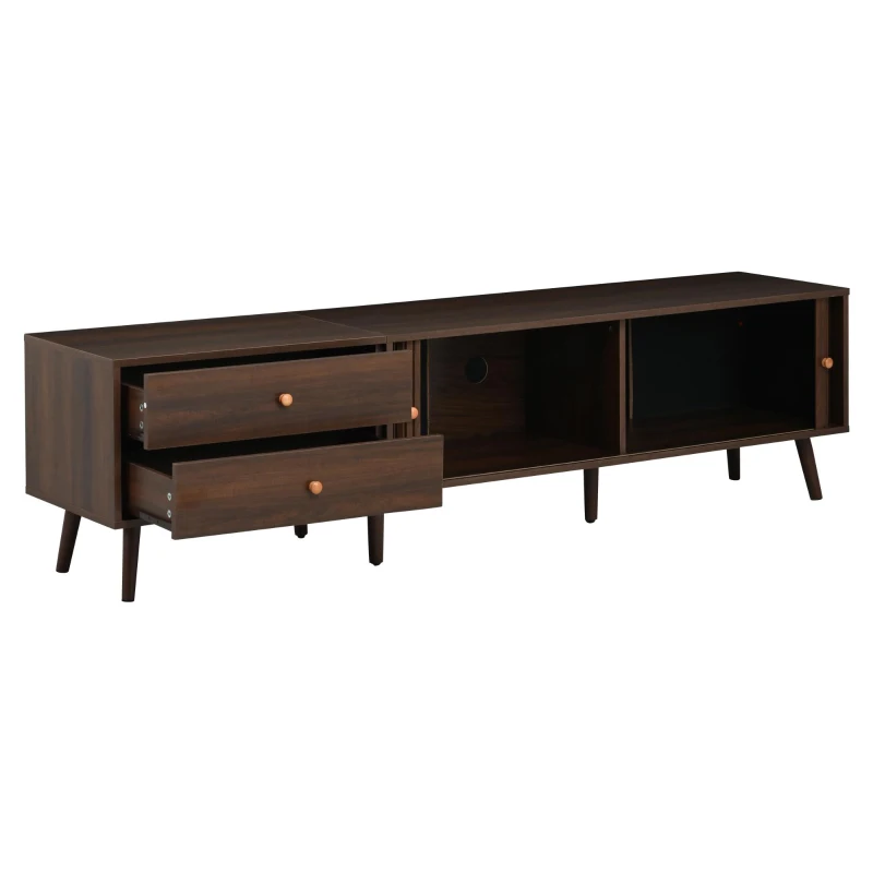 Stylish TV Cabinet for up to 80-Inch Screens, Spacious Unit with 8 Support Legs, 180L x 40W x 46.5H cm, Walnut