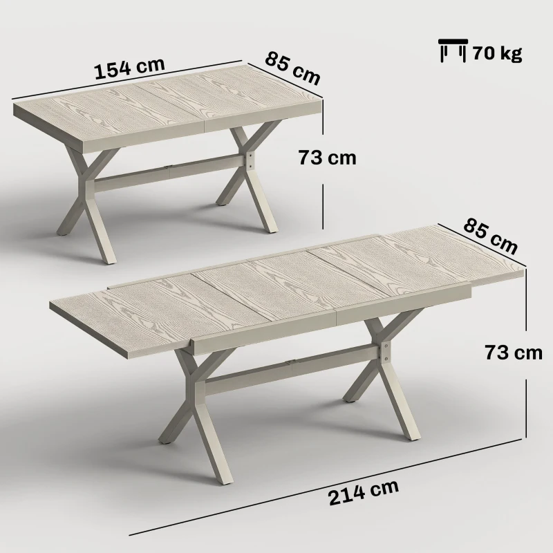 Outsunny Tavolo da Giardino Allungabile per 8-10 Persone, in Alluminio e Acciaio, 154/214x85x73 cm, Grigio
