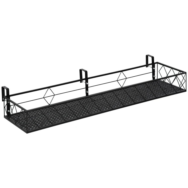 Outsunny Support de Pot de Fleurs Suspendu en Métal avec Fixations Réglables, Jardinière pour Balcon, Dim. 100L x 31l x 12H cm, Noir