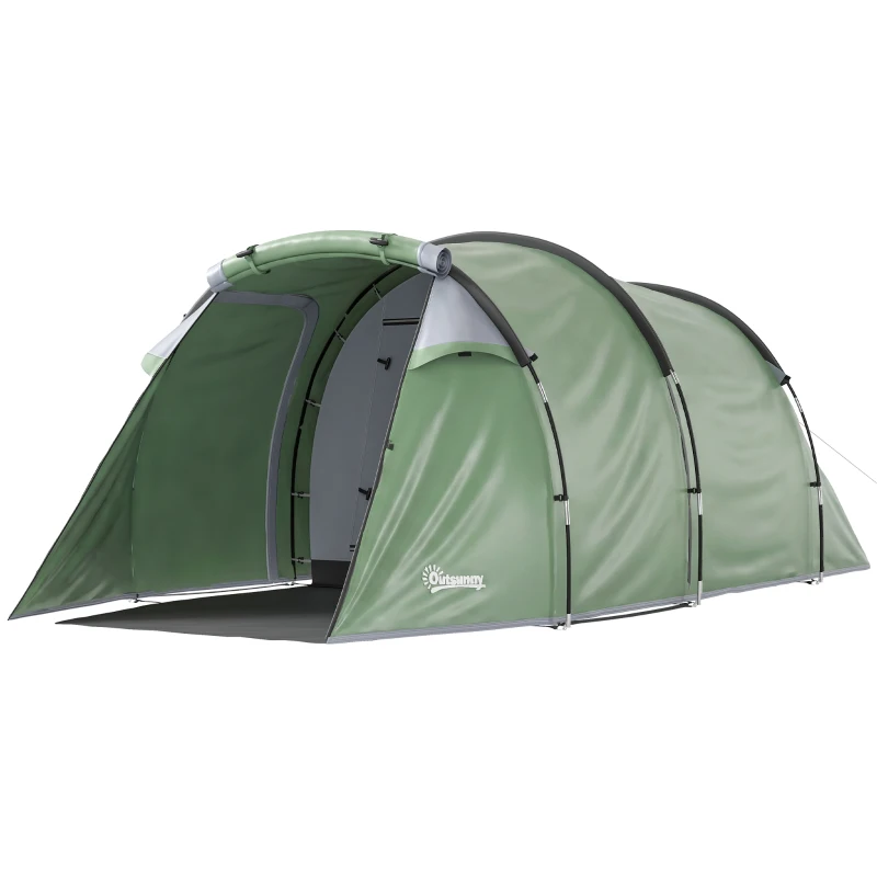 Outsunny Tenda da Campeggio 2 Posti con Telo Impermeabile e Porte con Cerniera, 426x206x15 cm, Verde Scuro