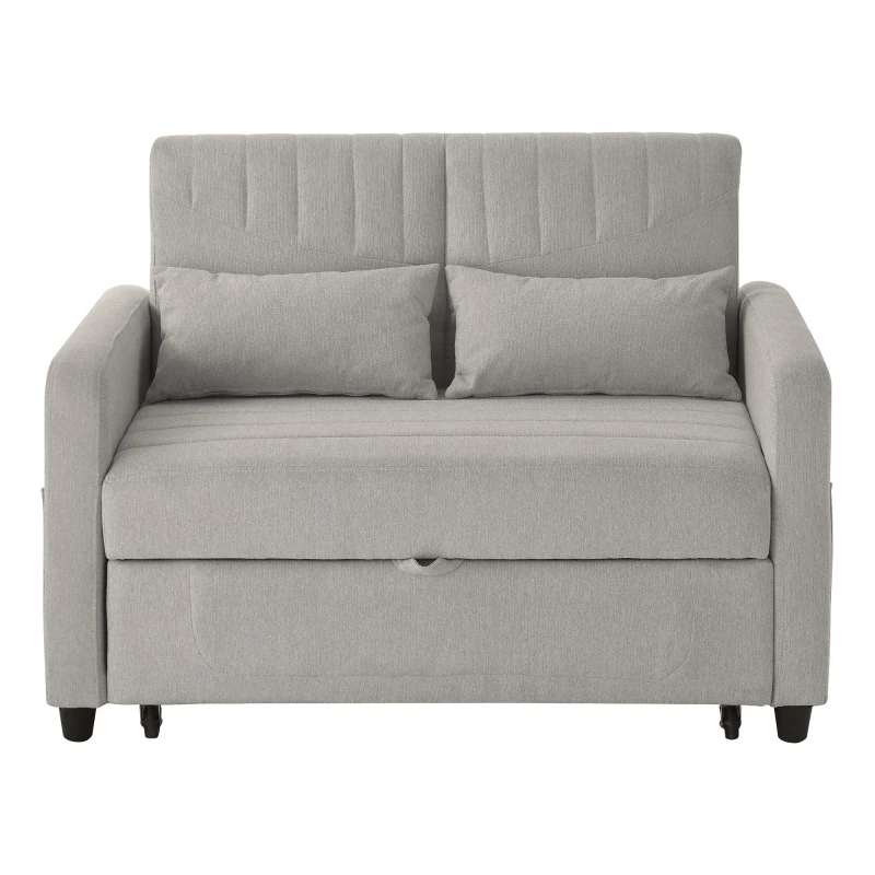 Two-Seater Pull-Out Sofa Bed with Three-Level Adjustable Backrest, Stylish Futon Couches with High-Density Foam, 112L x 169W x 59H cm, Light Gray