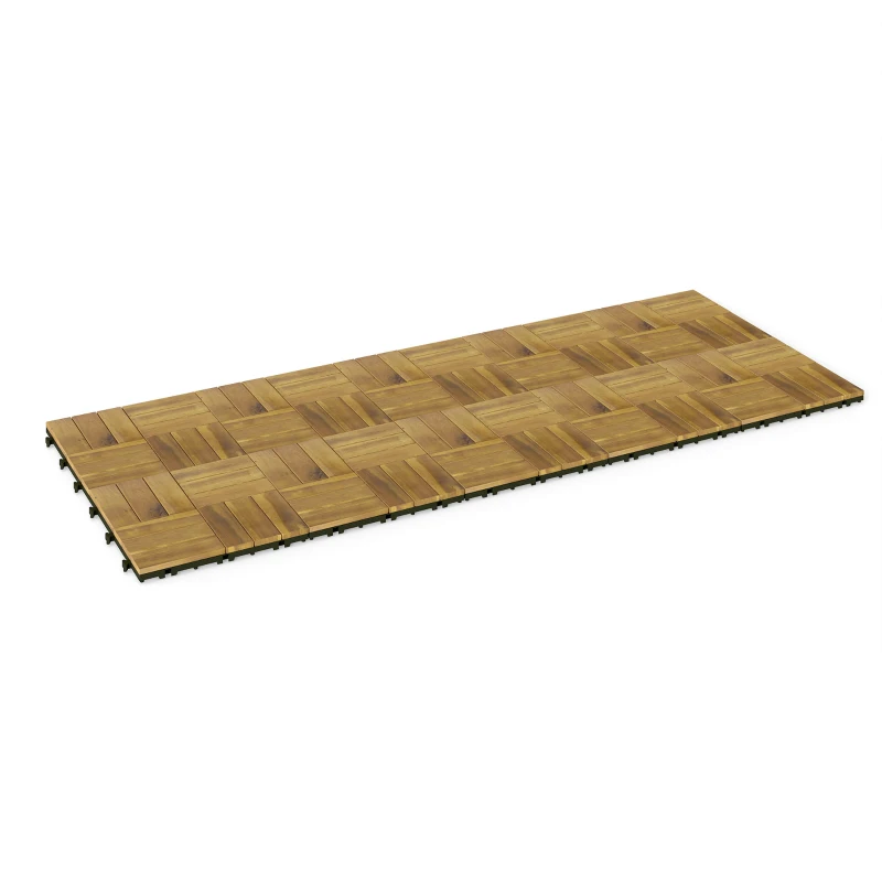Outsunny Lot de 10 Caillebotis en Bois, Dalles Clipsables, Antidérapant, Résistants à Pourriture, Dalle Terrasse 31x31cm, Naturel