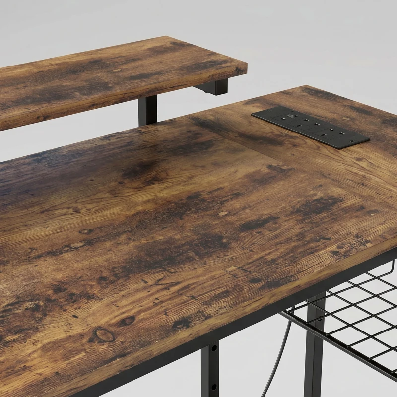 HOMCOM Reversible 'L' LED Light Gaming/Work Desk - Rustic Brown