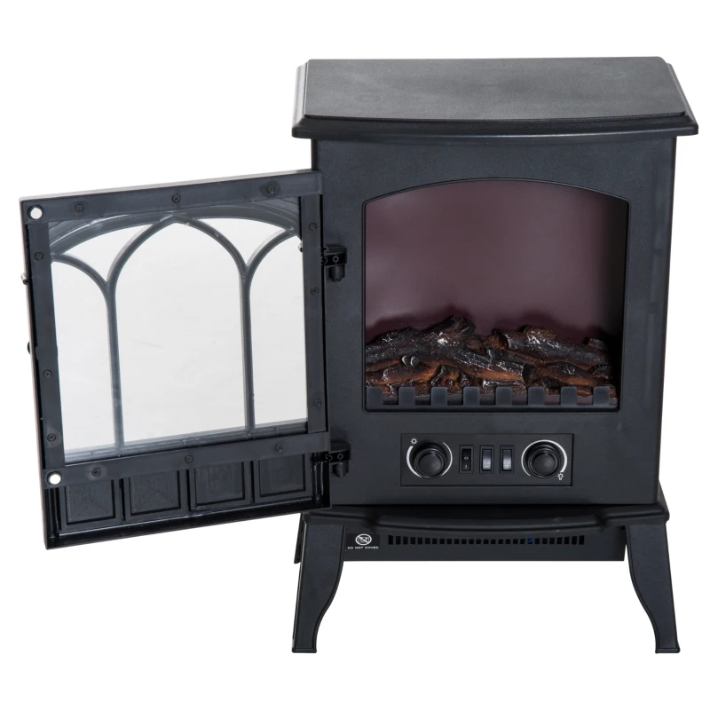 HOMCOM Chimenea Eléctrica 1000W/2000W Efecto de Llama Temperatura Ajustable y Protección Sobrecalentamiento para 15-30 ㎡ Negro