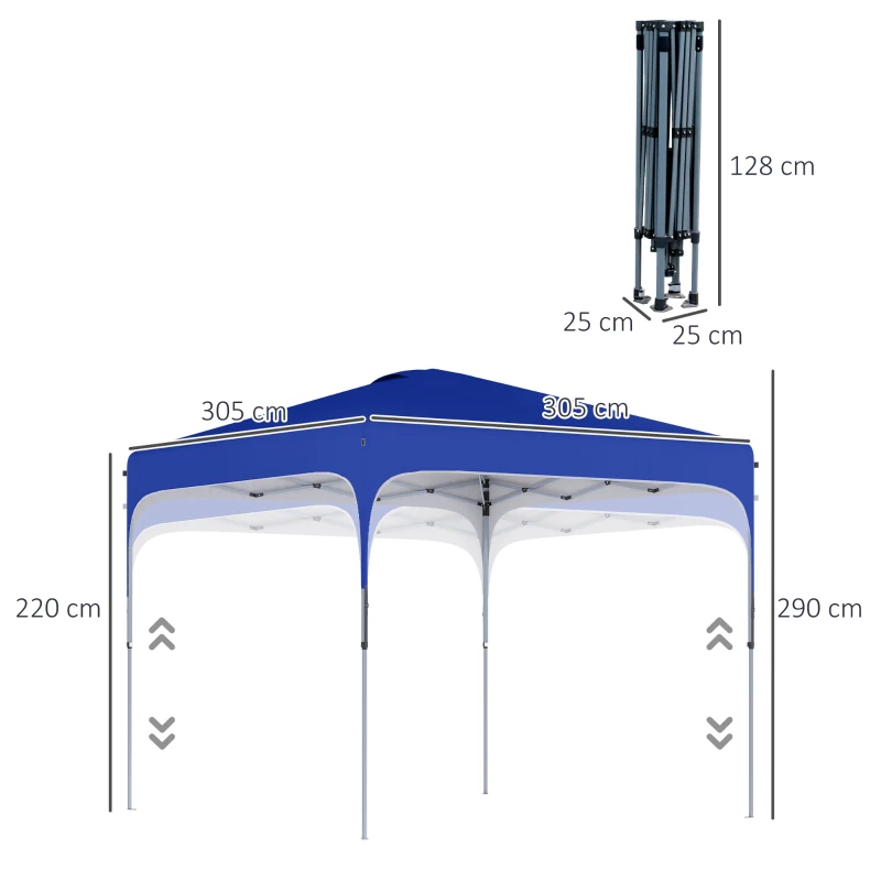 Outsunny 3 x 3 (M) Pop Up Gazebo, UPF 50+ Foldable Canopy Tent with Carry Bag with Wheels and Four Leg Weight Bags, Height Adjustable for Outdoor Garden Patio Party, Blue