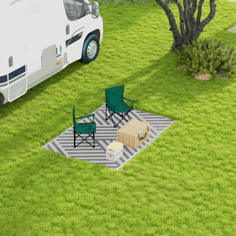 Outsunny Plastic Straw Reversible RV Outdoor Rug with Carry Bag, 182 x 274cm, Grey and Cream