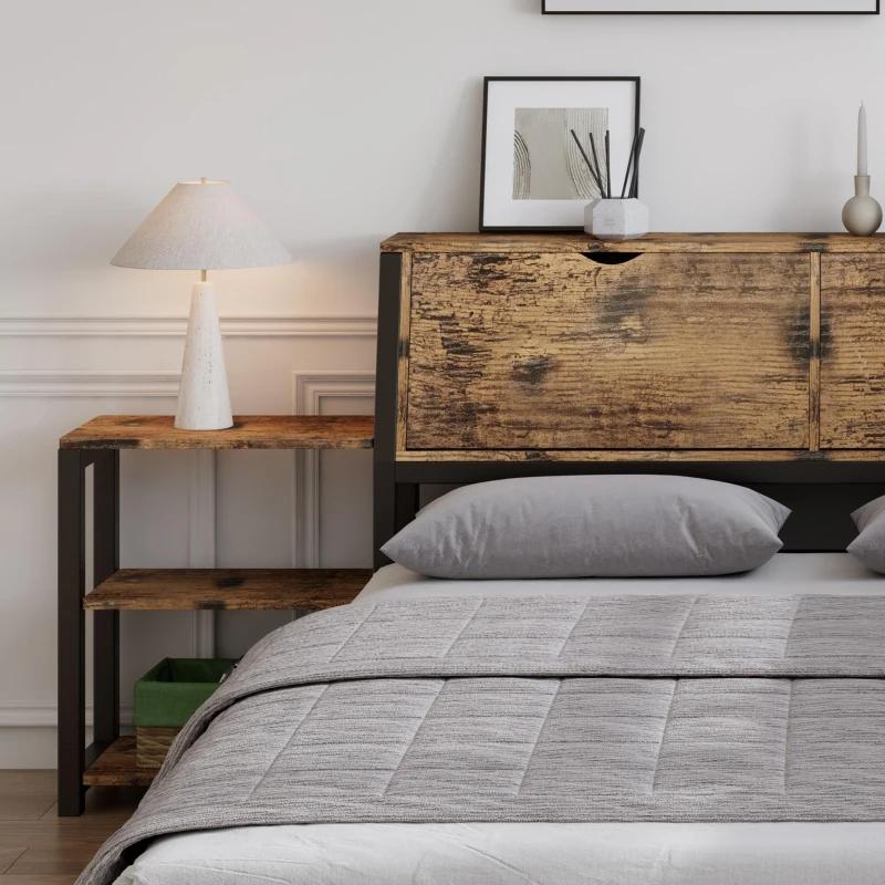 Classic Double Bed with Two Underbed Drawers, Sturdy Storage Bed with Built‑In Bedside Storage, 200L x 136.5W x 85H cm, Rustic Brown
