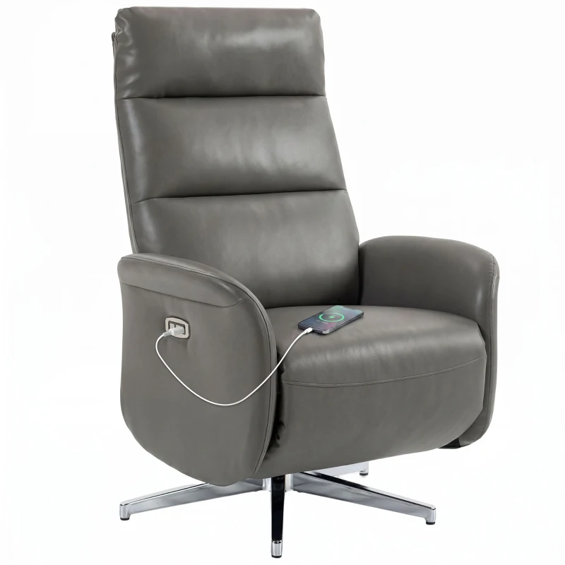 HOMCOM Power Recliner Chair, Swivel Electric Reclining Chair with Type C+USB, Recliner Armchair with Footrest, Dark Grey