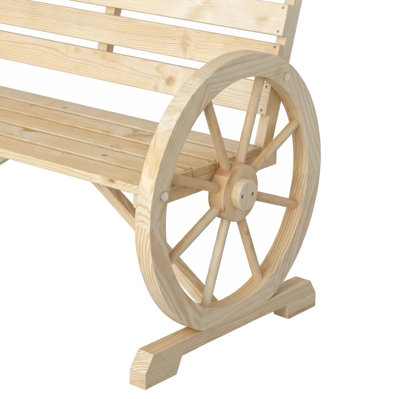 Outsunny Tuinbank, Wagenwiel-ontwerp, voor 2 personen, natuurlijk hout, donkerbruin, 105,5 x 56 x 79 cm, Natuurlijk