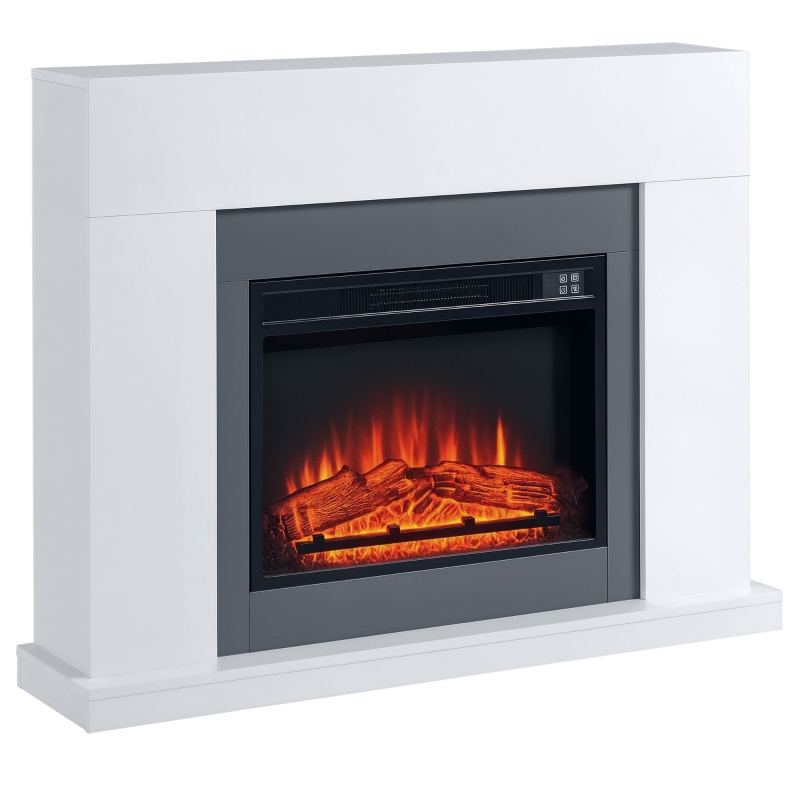 HOMCOM Chimenea Eléctrica 1800W-2000W con Mando a Distancia Llama Ajustable Termostato Temporizador Semanal para 37 m² Blanco