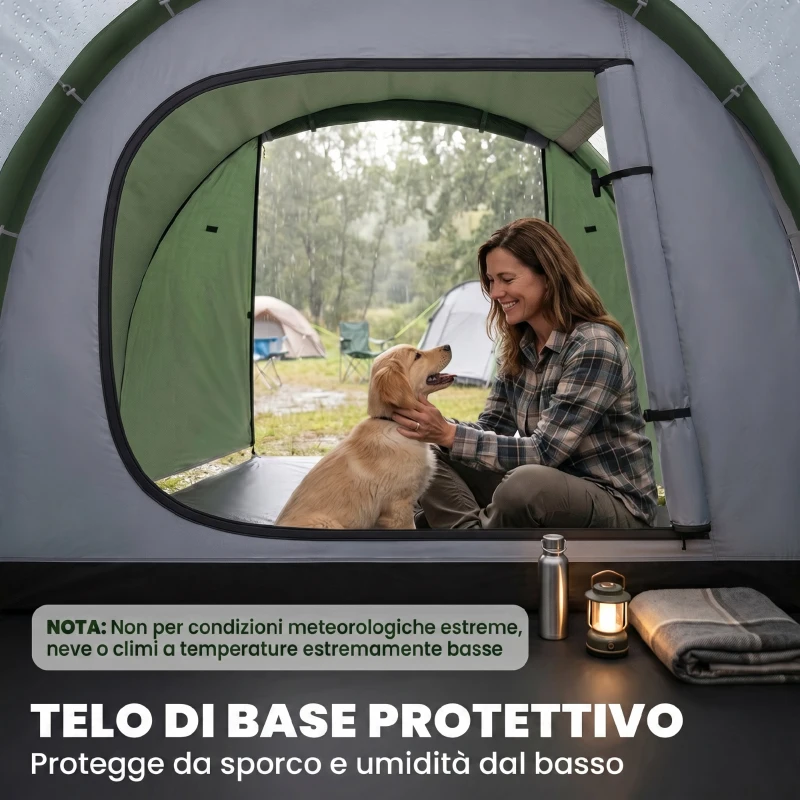 Outsunny Tenda da Campeggio 2 Posti con Telo Impermeabile e Porte con Cerniera, 426x206x15 cm, Verde Scuro
