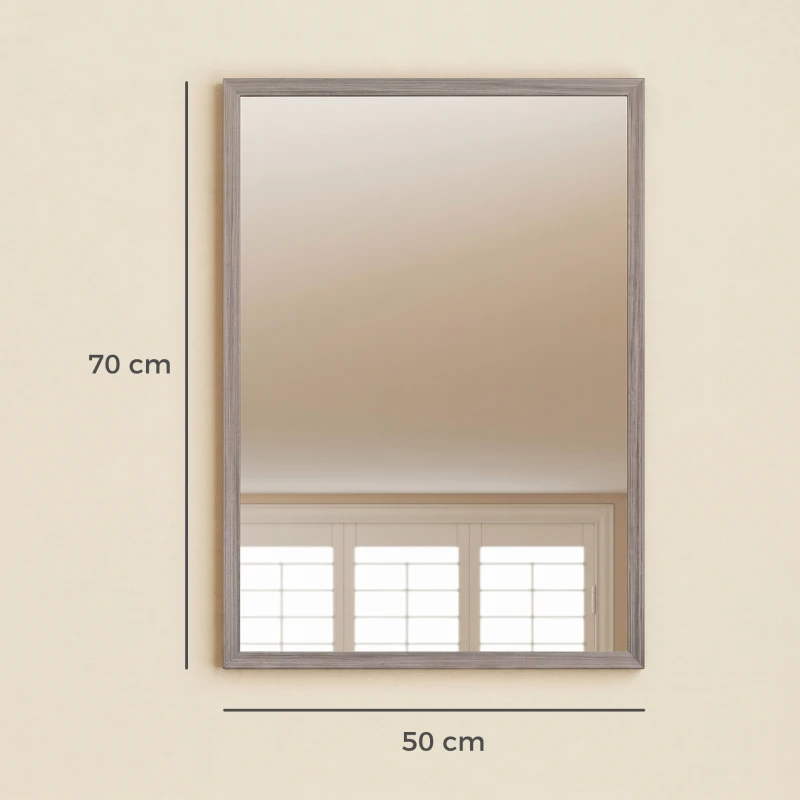 HOMCOM Oglindă de perete, 50 x 70 cm, cadru cu aspect lemn, montare simplă, incl. șuruburi