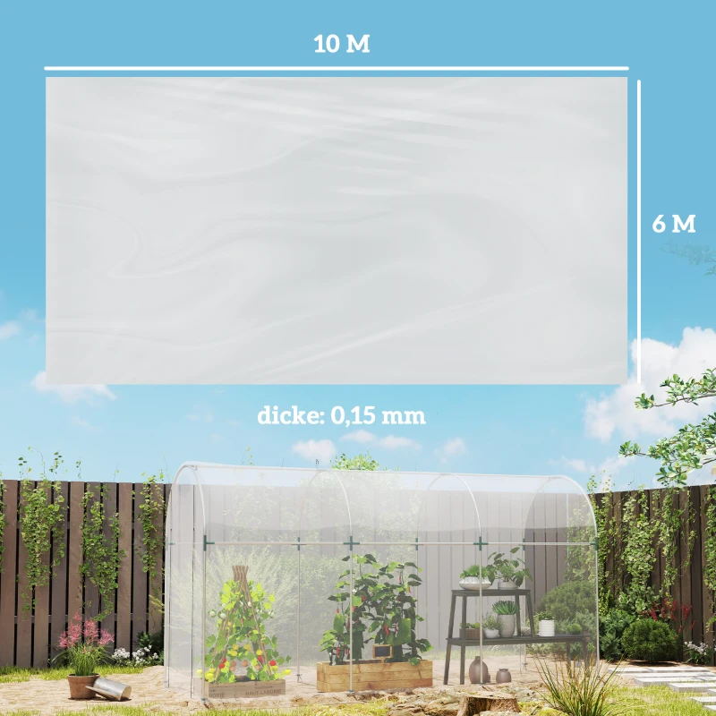 Outsunny Kasdekfolie van Kunststof, Zeil voor het Afdekken van Planten, UV-bestendig, Waterdicht, 6 x 10 m