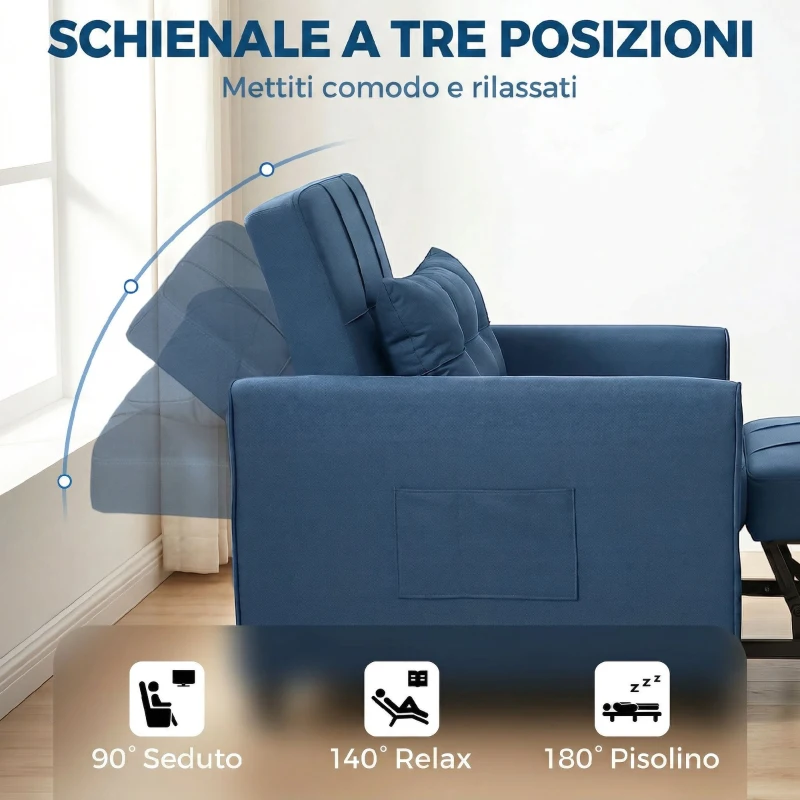 HOMCOM Poltrona Letto Pieghevole con Schienale Regolabile e Cuscino, Blu