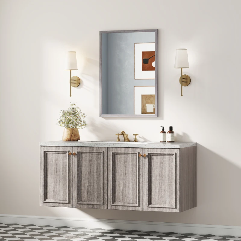 HOMCOM Espelho de Parede 50x70 cm Moldura em Imitação de Madeira Montagem Fácil Inclui Parafusos