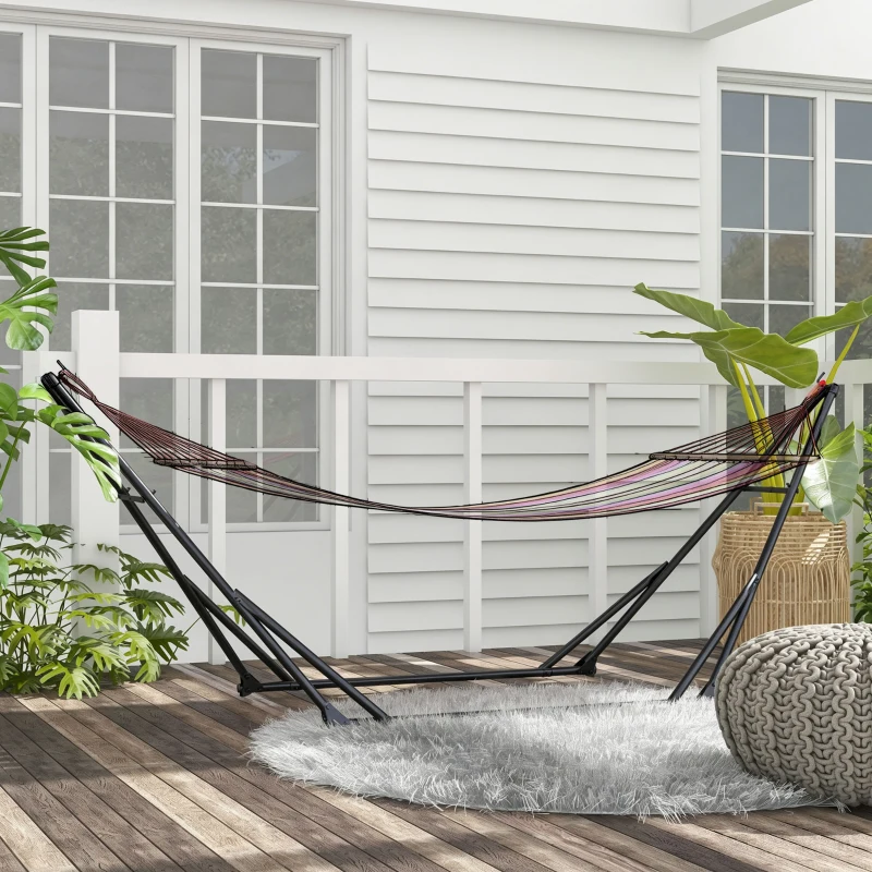 Outsunny Suporte para Cama Rede Dobrável 2 em 1 Suporte para Cadeira Suspensa com Estrutura Metálica e Bolsa de Transporte, Preto