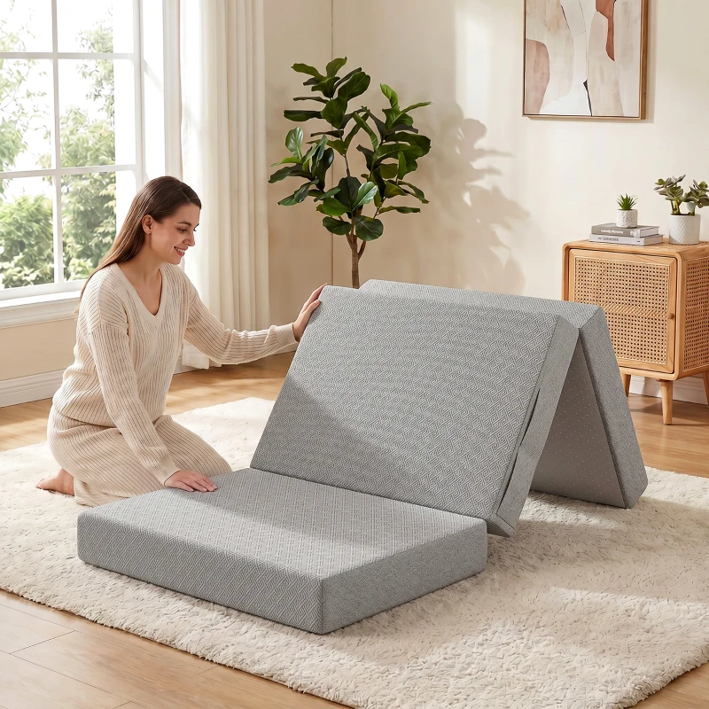 HOMCOM Materac składany 200 x 90 cm, 15 cm, składany materac, przenośny materac podłogowy z pralnym pokrowcem, certyfikat Oeko-Tex