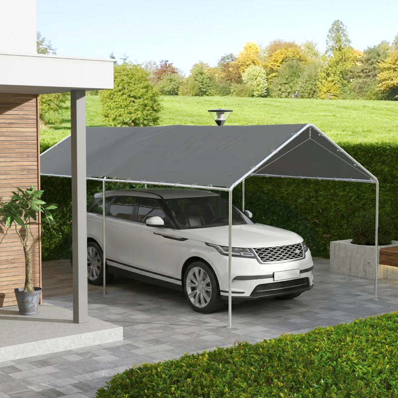 Outsunny Acoperiș pentru garaj 3 x 6m, Husă de schimb rezistentă la UV cu corzi elastice, Gri închis