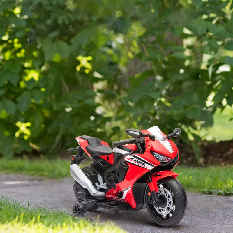 HOMCOM Moto Électrique Enfants sous Licence HONDA 6 V, 3 Km/h, Musique & Lumière, 2 Roues d'Entraînement, Rouge(m-2)