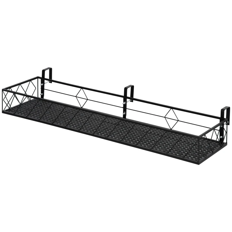Outsunny Support de Pot de Fleurs Suspendu en Métal avec Fixations Réglables, Jardinière pour Balcon, Dim. 100L x 31l x 12H cm, Noir