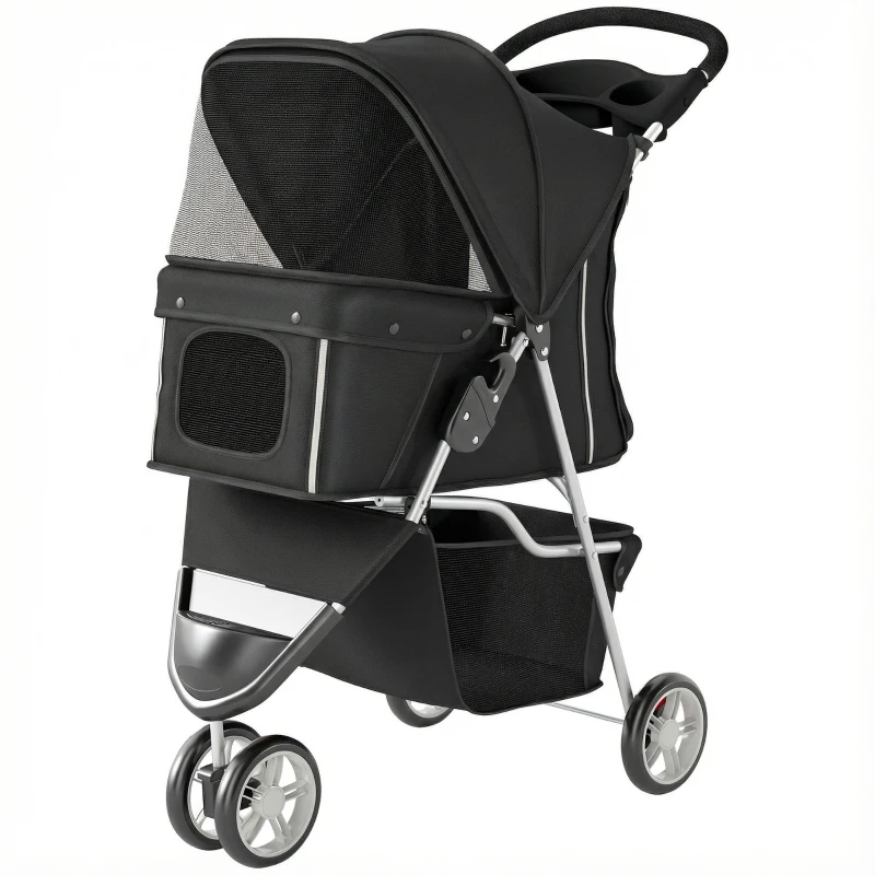 PawHut 3 Wheel Pet Stroller for Small and Miniature Dogs, Black