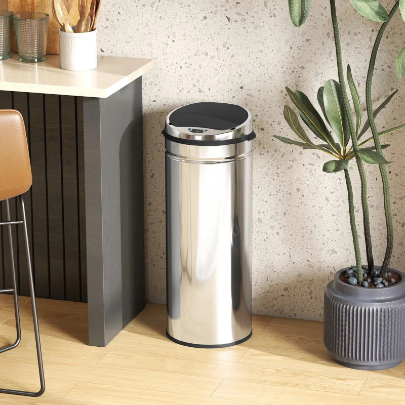 HOMCOM Coș cu senzor de mișcare deschidere automată 50 L en acier inoxydable noir et argent