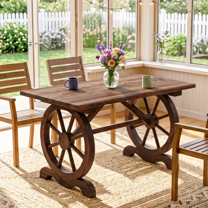 Outsunny Table Basse de Jardin Style Rustique Chic piètement Roues Charette Bois Sapin traité carbonisation