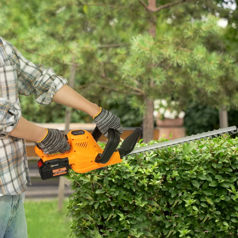 Outsunny 20" Cordless Hedge Trimmer, 18V Electric Hedge Cutter with 51cm Dual Action Blade, 2 x 4000mAh Batteries and Brushless Motor for Garden Branches, Shrubs, Twigs, Orange