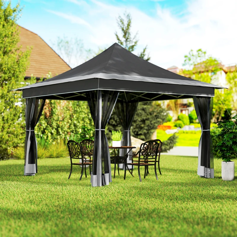 Outsunny Carpa Plegable 3,5x3,5x3 m con Mosquitera Altura Ajustable y Protección UPF50+ con Bolsa de Transporte Gris Oscuro