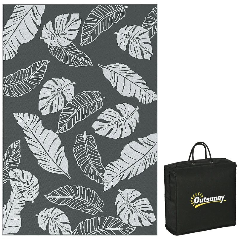 Outsunny Covor de Exterior 182x274 cm din PP Gri și Alb, Pliabil și Impermeabil cu Geantă