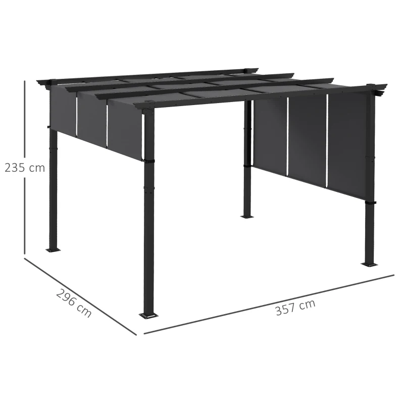 Outsunny Gazebo Pergola 3x3.5 m con 3 Tettucci Regolabili in Acciaio e Poliestere Anti UV, Grigio