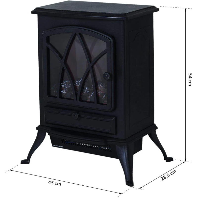 HOMCOM Chimenea Eléctrica Móvil 1000W/2000W Estufa de Pie Silencioso con Efecto de Llamas y Área de Cobertura 30m² Negro