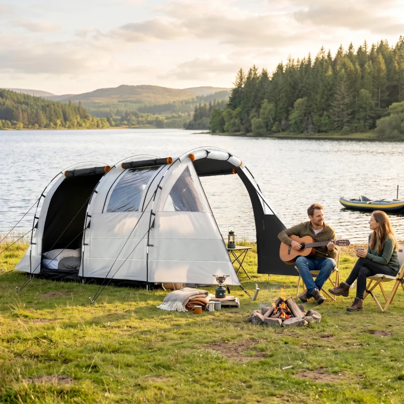 Outsunny Tenda da Campeggio 4-5 Persone con Copertura Oscurante, Impermeabile con Borsa di Trasporto, Kaki