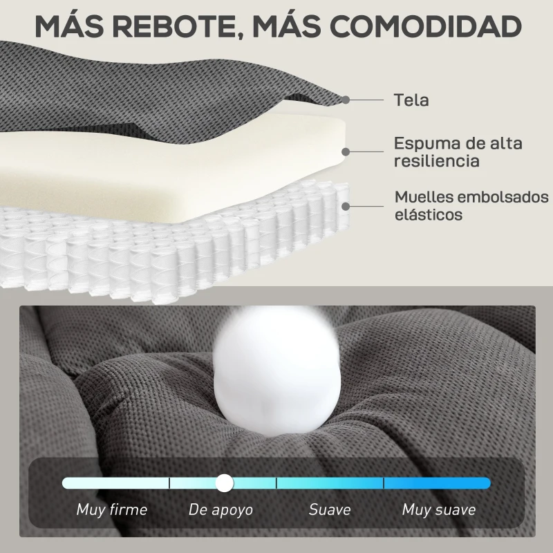HOMCOM Sillón de 2 Plazas Relax Reclinable Manual Sillón Relax Tapizado en Terciopelo Reposapiés Ajustable Asiento Amplio Gris