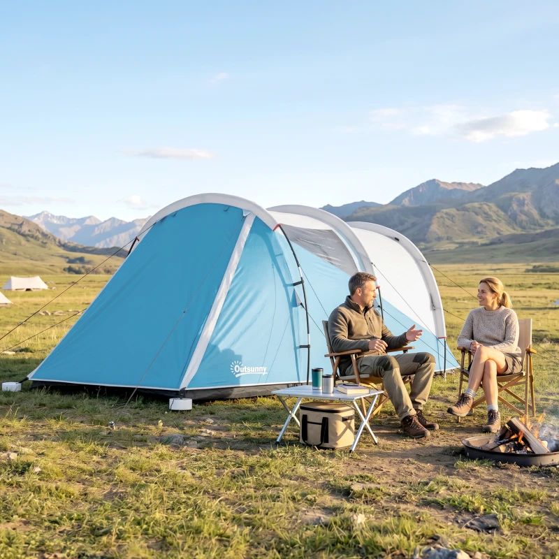 Outsunny Campingzelt für 3 Personen, separate Wohn- & Schlafräume, 460L x 260B x 190H cm, Blau