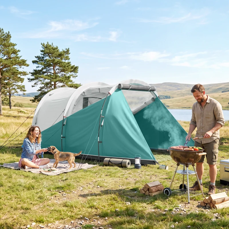 Outsunny Tenda da Campeggio 3 Posti Impermeabile a Tunnel con Borsa di Trasporto, 460x260x190 cm, Verde
