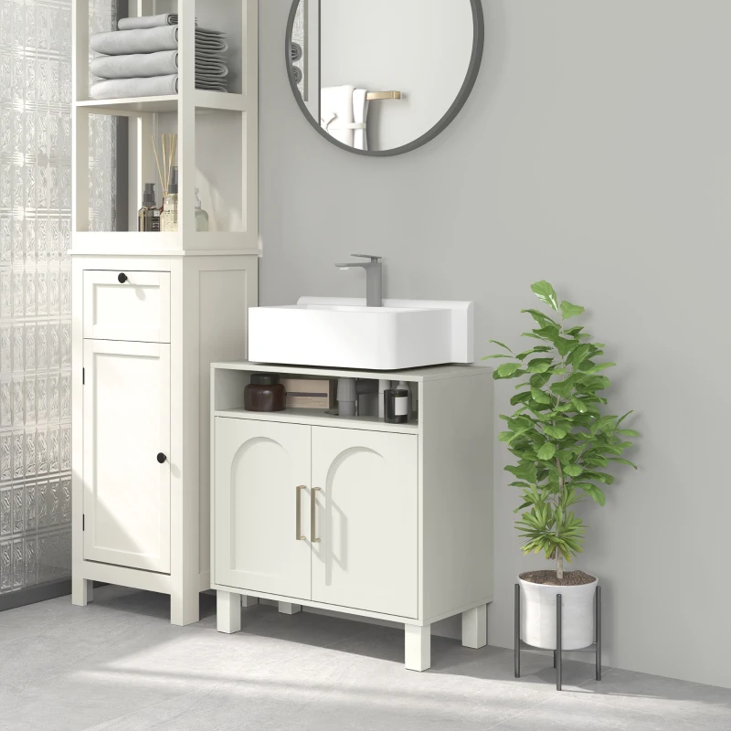 HOMCOM Mueble Bajo Lavabo con Estante Ajustable para Lavabos sin Pedestal 60x30x63 cm Blanco Crema