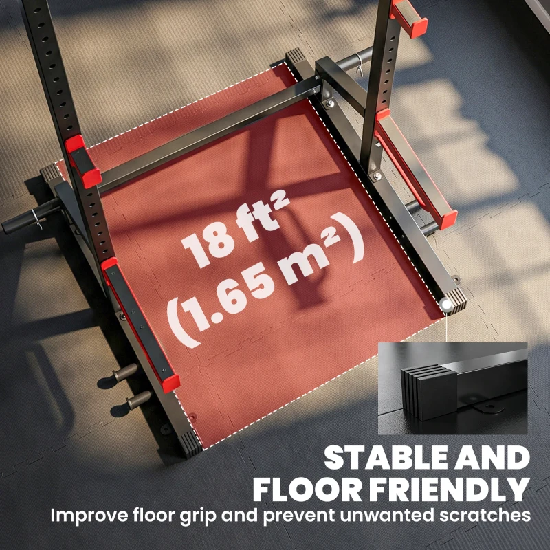 SPORTNOW Power Tower Multifonction Charge 500 kg, Barre de Traction, Rack de Squat, Supports pour Disques, 157x105x205cm, Rouge