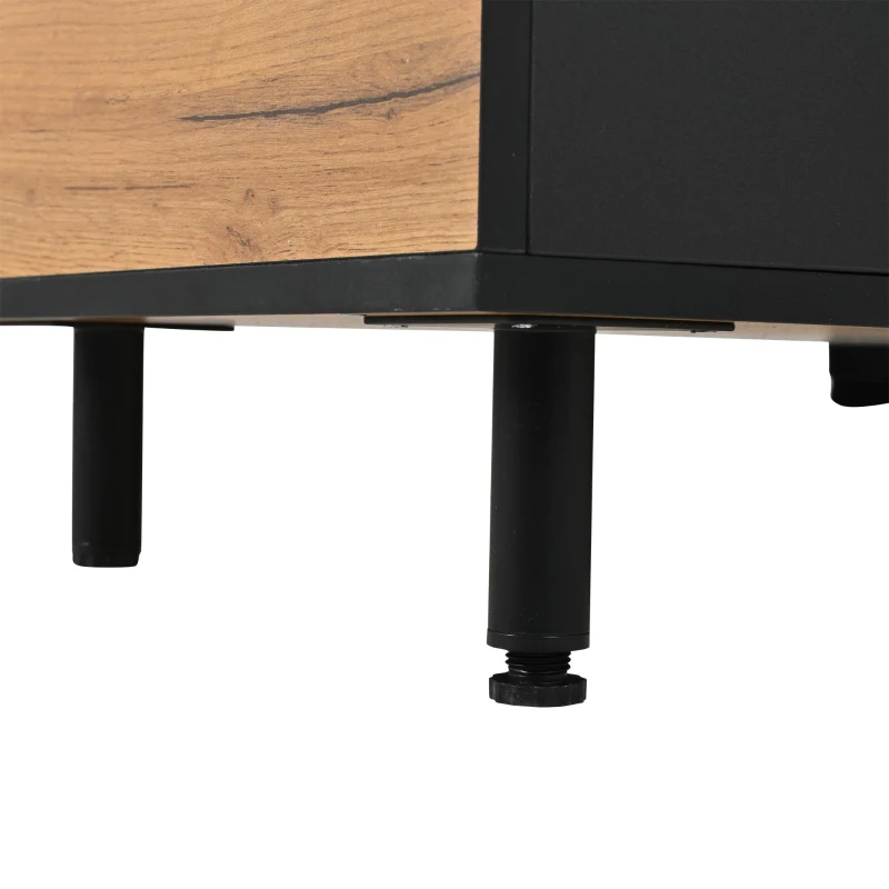 Modern 180cm TV Stand with Ample Concealed Storage, Low-Profile Entertainment Centre for TVs up to 80 Inches, 180L x 32.5W x 50H cm, Black+Wood