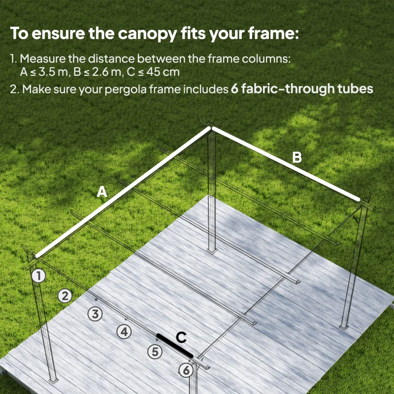 Outsunny Retractable Pergola Cover, 3.5 x 2.6 m Replacement Canopy Fabric for 4 x 3 m Frame, Roof Top Only, Dark Grey
