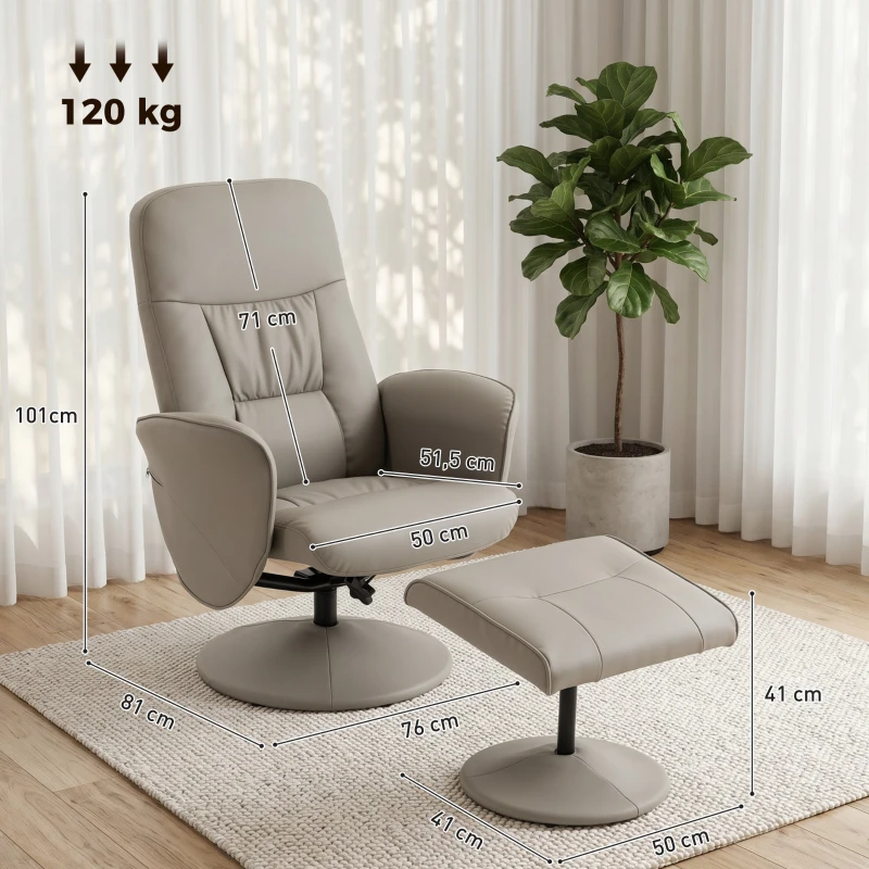 HOMCOM Sillón Relax Reclinable con Reposapiés Respaldo Alto Giratorio 360° Reposabrazos Beige Gris