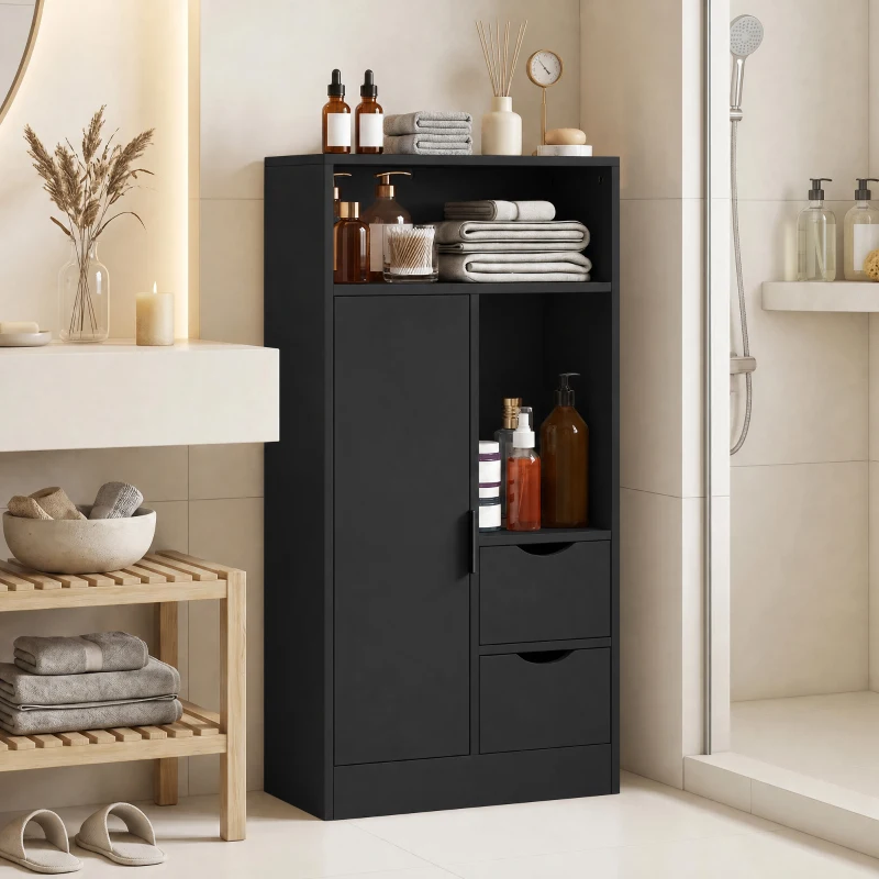 HOMCOM Mueble de Baño Estrecho con Cajones Compartimentos Abiertos Negro