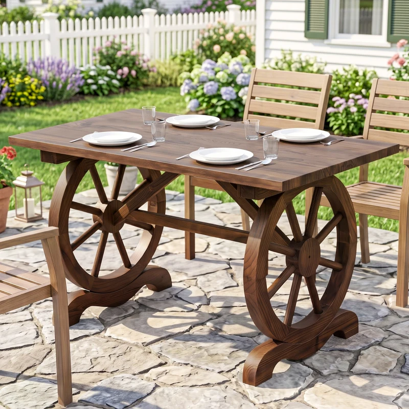 Outsunny Tavolo da Giardino Stile Country con Gambe a Ruota, in Legno di Abete Resistente alle Intemperie, 110x60x65 cm