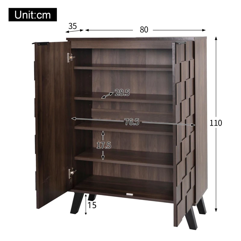 Space-Saving Shoe Cabinet with Adjustable Shelves, Modern Hallway Storage with Soft-Closing Hinges, 80L x 35W x 110H cm, Wood