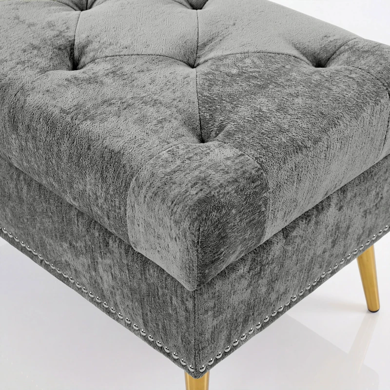 HOMCOM Storage Ottoman, Chenille Upholstered Ottoman Storage Box with Padded Seat, Metal Legs, 114 x 41 x 45 cm, Grey