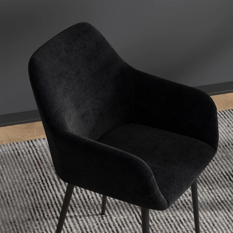 HOMCOM Set 2 Sedie per Sala da Pranzo Moderne con Braccioli, Seduta Imbottita e Gambe in Acciaio, 54x57x80cm, Nero
